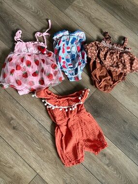 Baby Girl Romper Bundle (4 Pieces) | Summer Outfits | 3M–18M